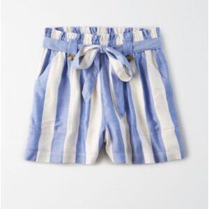 American Eagle Linen-Blend Striped Paperbag Shorts